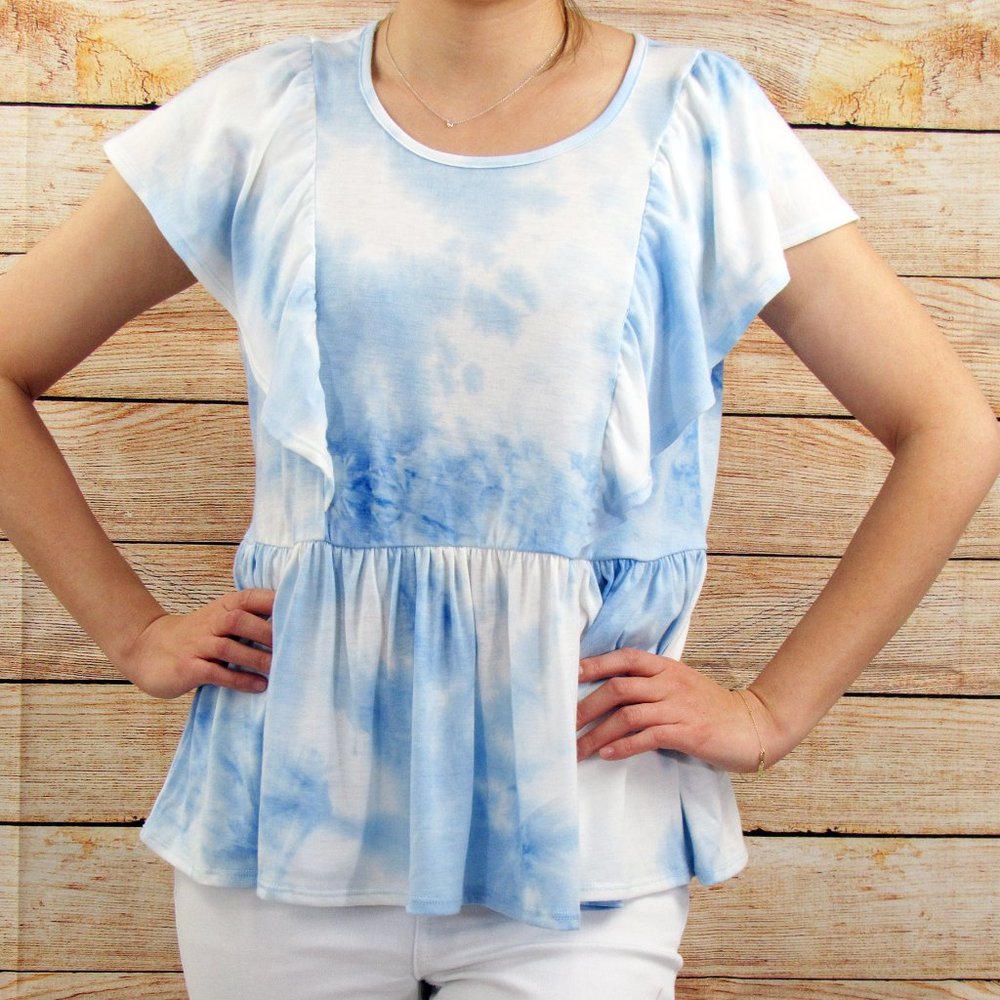 Tie Dye Flutter Sleeve Peplum Top